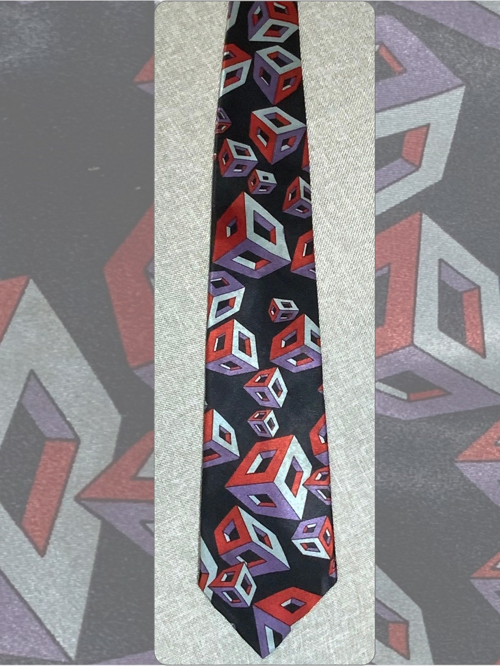Vintage 90s Geometric Cube Necktie Extra Long